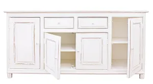 Credenza shabby chic in legno massiccio 4 ante e 2 cassetti